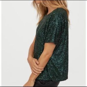 5 for $25! H&M Emerald Green Sequin Party Top